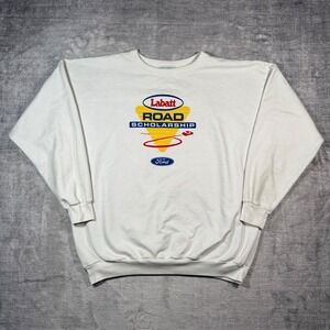 Vintage Car Sweatshirt Mens XL White Labatt Road Scholarship Ford 80s Beer